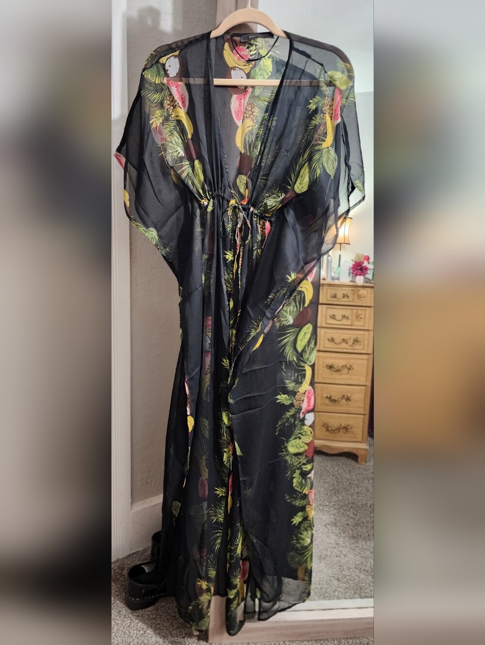 BCBGMaxAzria Black Sheer Tropical Floral Kimono NWOT